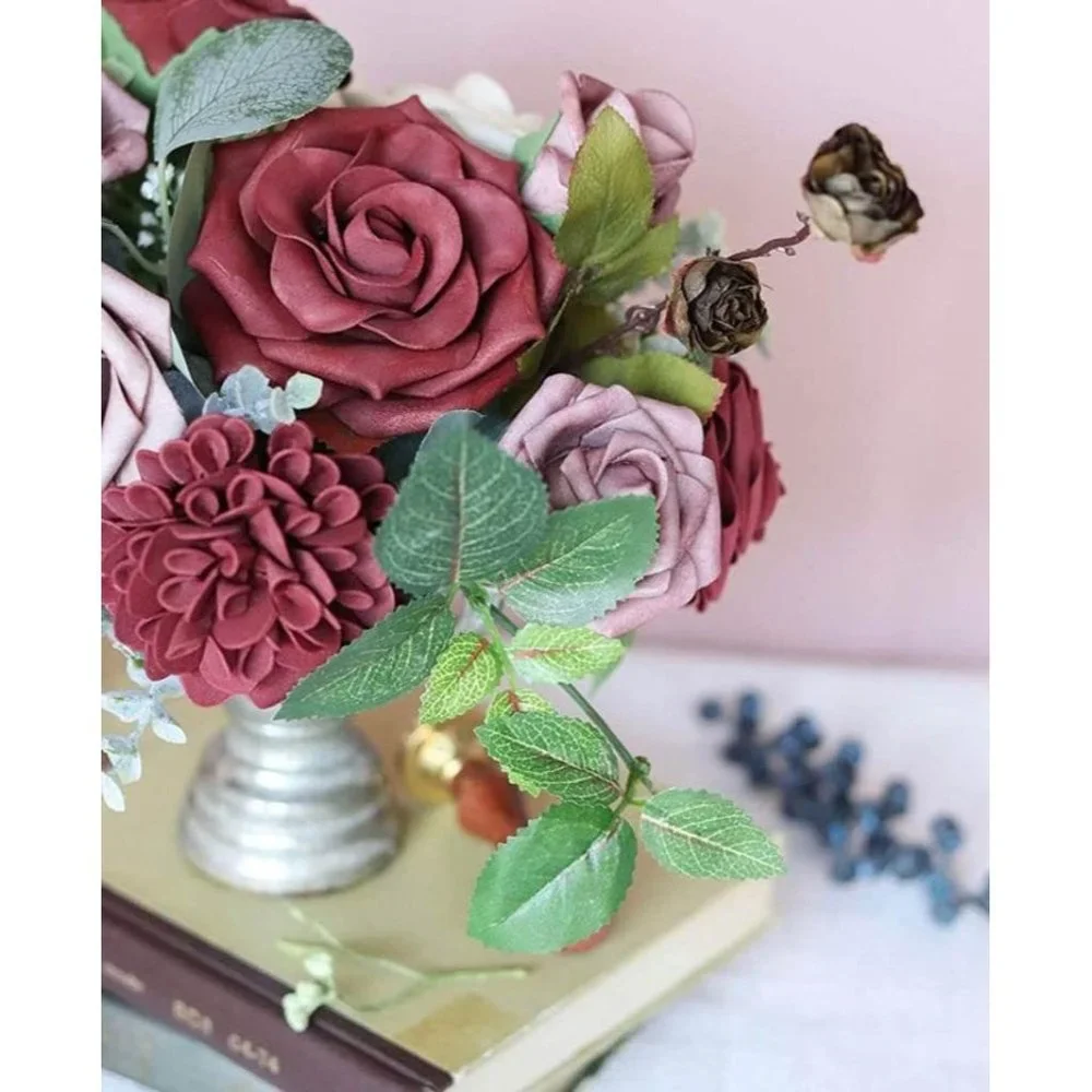 24 count Burgundy Hydrangeas Dusty Rose Flowers Pink Blush Bouquet Centerpiece